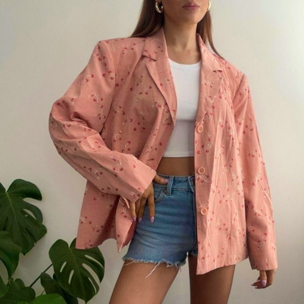 Pink Floral Lightweight Summer/Spring Blazer Jacket Boho Cottagecore Style